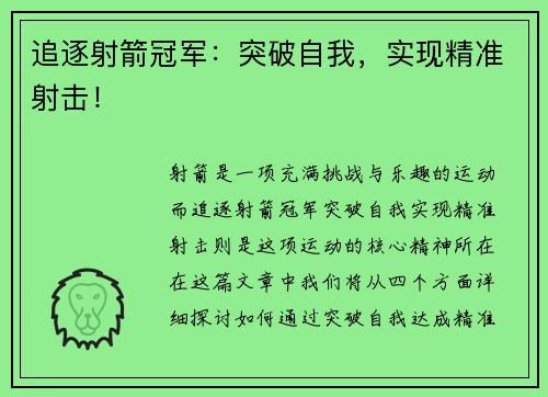 追逐射箭冠军：突破自我，实现精准射击！